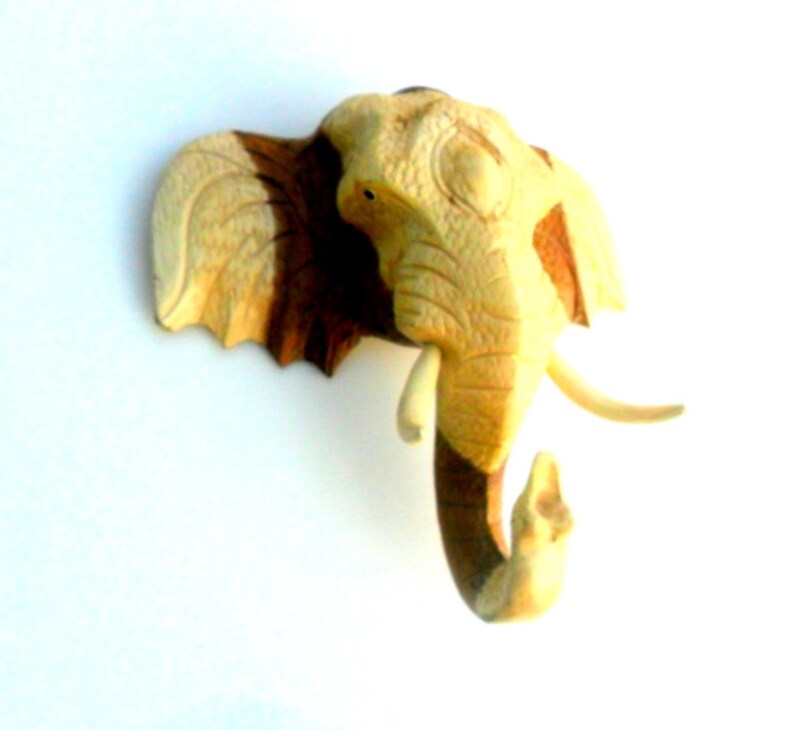 Wood Carving Elephant Head Natural Teak Wood Hand Carved Wooden