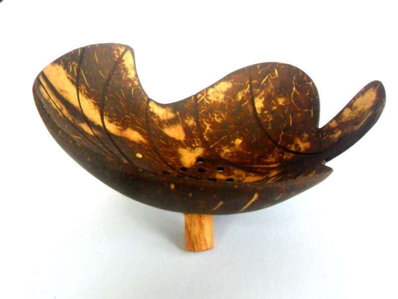 Natural Coconut Shell Soap Dish Art Leaf shape Hand Carved Handmade wooden Carving Soap Dish Home Art Decor / Zen Art / Gift 5.25"X4.75"X2"