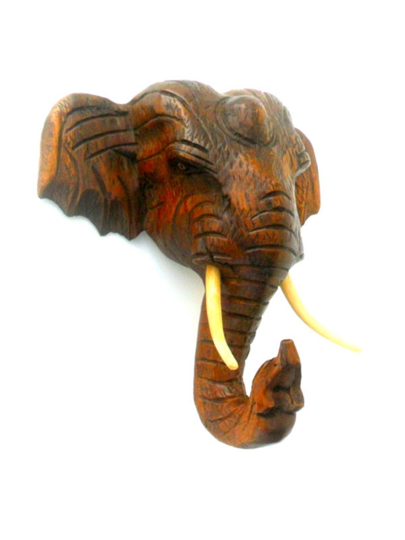 Wooden Elephant Head, Wood Carving Elephant Head, Wall Hanging Elephant