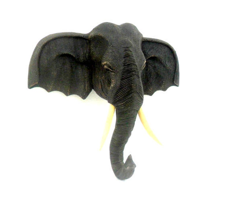 Wood Carving Elephant Head Natural Teak Wood Hand Carved Wooden
