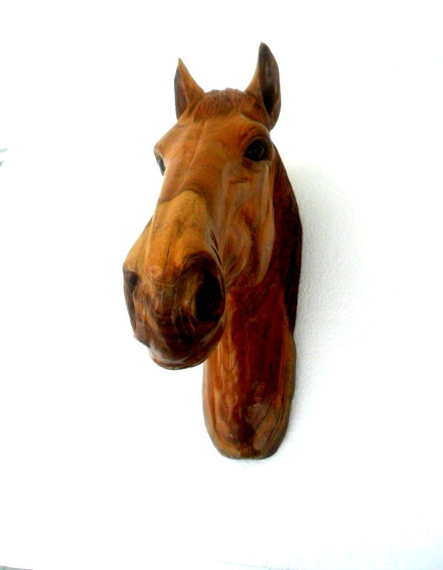 Horse Head Wood Carving Natural Teak Wood Hand Carved Horse Head Rustic