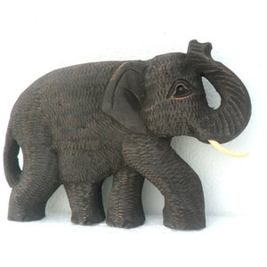 Hand Carved Elephant Wood Carving Elephant  Wall Hanging Art Decor Wooden Handmade Teak Wood Elephant Gift 6.75&quot;x4.5&quot;