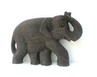 Hand Carved Elephant Wood Carving Elephant  Wall Hanging Art Decor Wooden Handmade Teak Wood Elephant Gift 6.75&quot;x4.5&quot;
