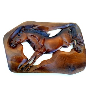 Wood Carving Horse Rustic Driftwood Reclaimed Hand Carved Teak Wood Natural Wild Horse Wall Hanging Art Home Decor / Gift 14&quot; x 10&quot;