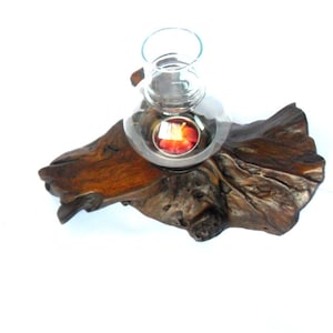 Natural Teak Wood Rustic Driftwood Tea Light Candle Holder With Storm Glass Reclaimed Handmade wooden Tealight Home Decor / Zen Art / Gift