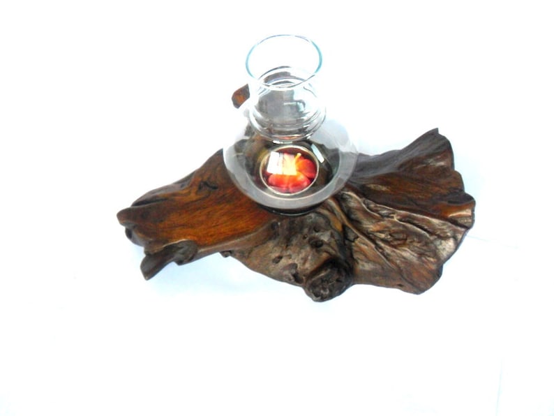 Natural Teak Wood Rustic Driftwood Tea Light Candle Holder With Storm Glass Reclaimed Handmade wooden Tealight Home Decor \/ Zen Art \/ Gift