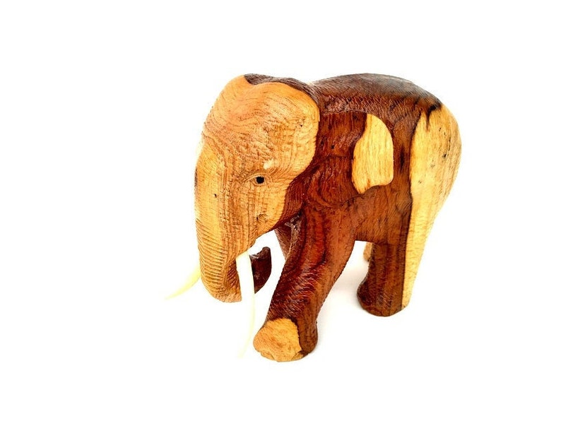 Wood Carving Elephant Hand Carved Elephant Natural Teak Wood Elephant