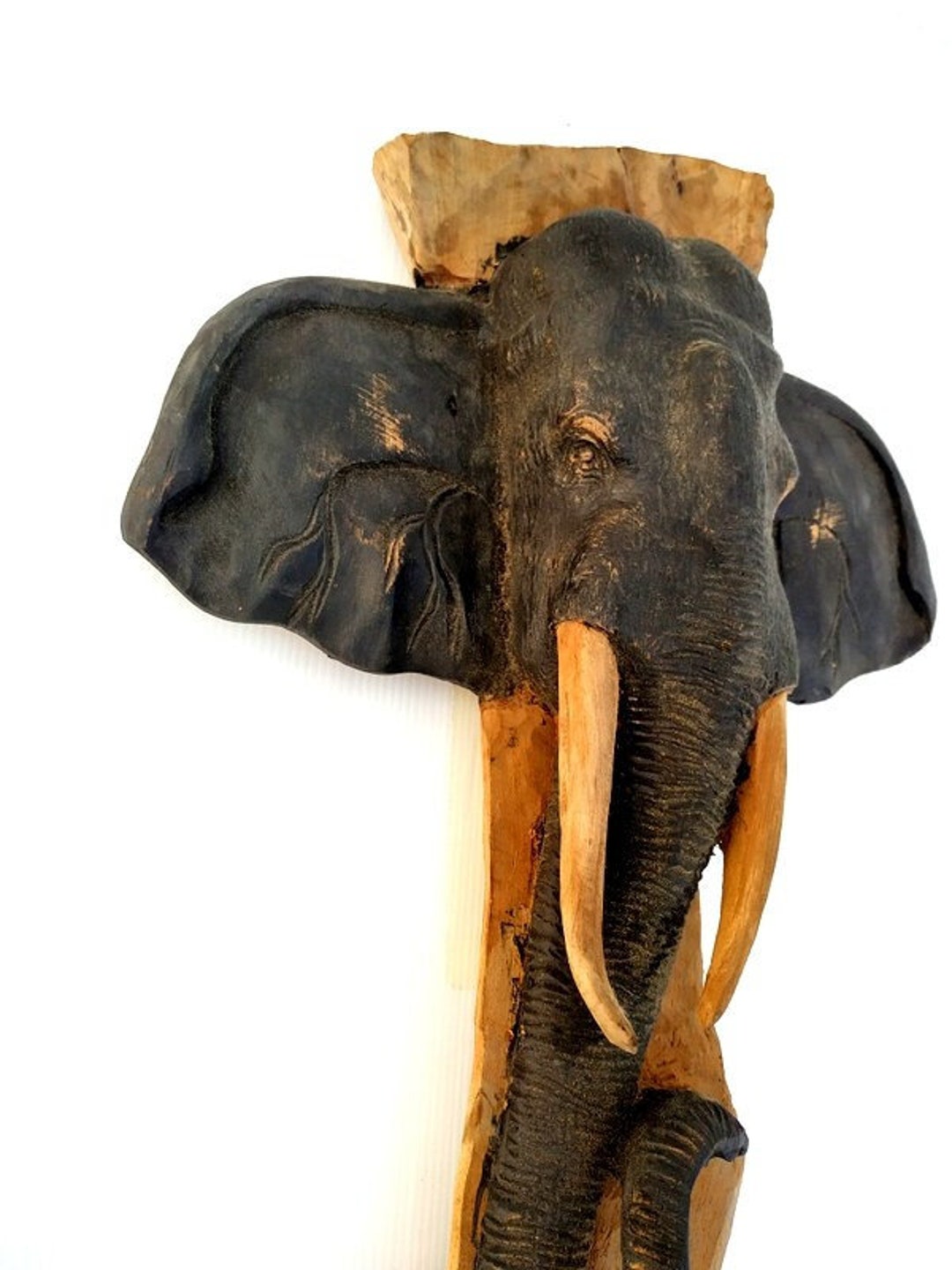 Wooden Elephant Head Wall Hanging, Elephant Art Decor, Wooden Elephant