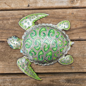 11x12&quot; Painted Metal Green Haitian Turtle