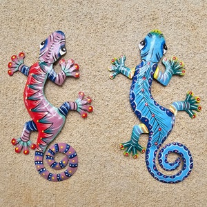 13x8&quot; Painted Metal Lizard Haitian Art