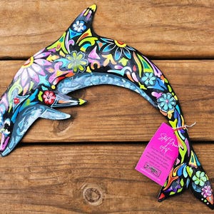 15x12&quot; Painted Dolphin Metal Haitian Art