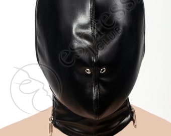 Bondage Mask Leather Lined Front, Black PU leather mask, Gimp mask