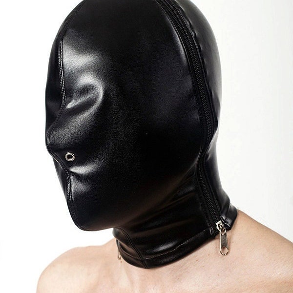 BDSM bondage hood, Sensory deprivation BDSM hood mask Leather Lined Front, bdsm restraints, PU leather hood, Gimp mask, bdsm-gear, bdsm wear