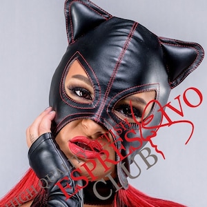 Catwoman Mask, Kitten PU Leather Mask, Black Catwoman Cowl, Catwoman Costume Cosplay, Party Wear Catmask,  Different Thread Colors