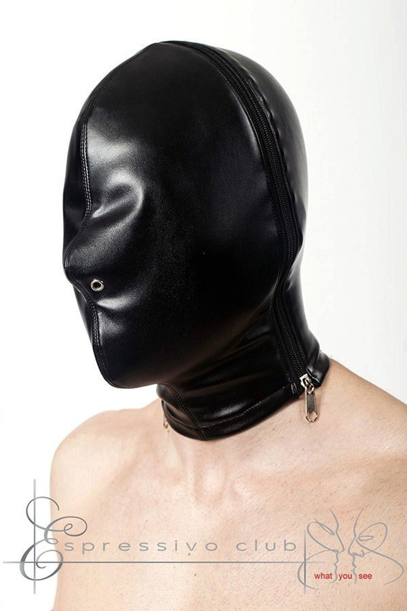 BDSM bondage hood, Sensory deprivation BDSM hood mask Leather Lined Front, bdsm restraints, PU leather hood, Gimp mask, bdsm-gear, bdsm wear 