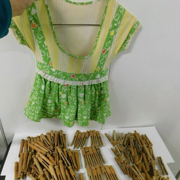 Vintage Laundry Clothespin Clothes Line Dress Bag with Wooden Peg Clothespins