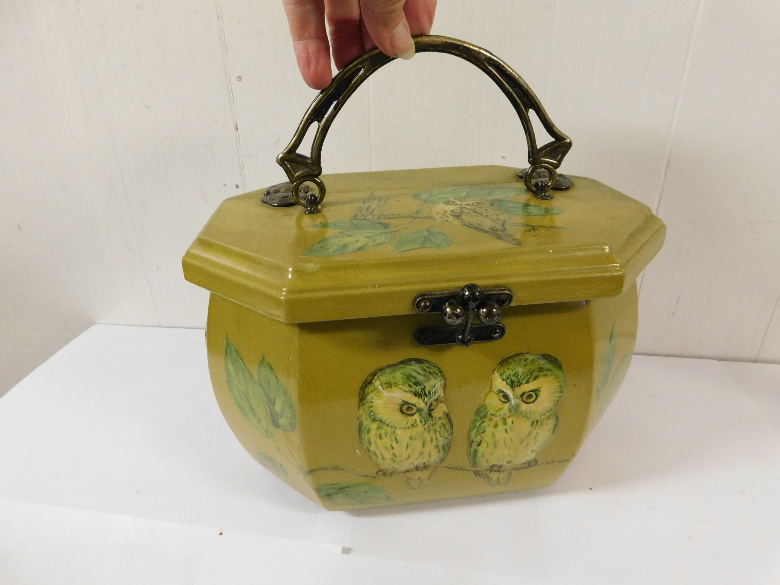 Vintage Wooden Decoupage Purse Handbag 3 Dimensional Owl Design