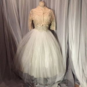 1950s Tea Length DBL Layered Tulle Wedding Dress