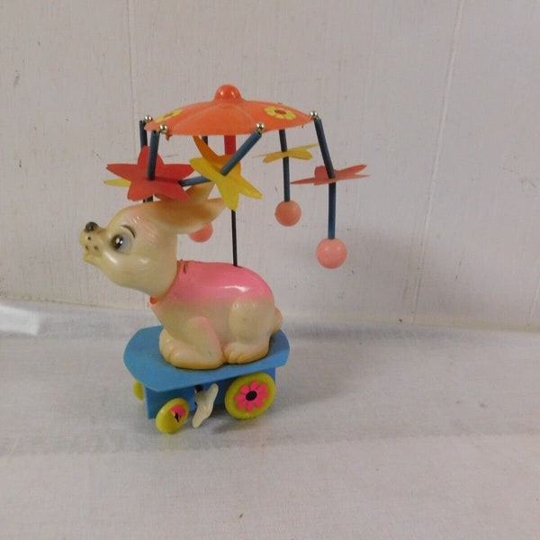 Vintage Easter Unlimited Wind Up Easter Rabbit Spinning Umbrella Toy Japan