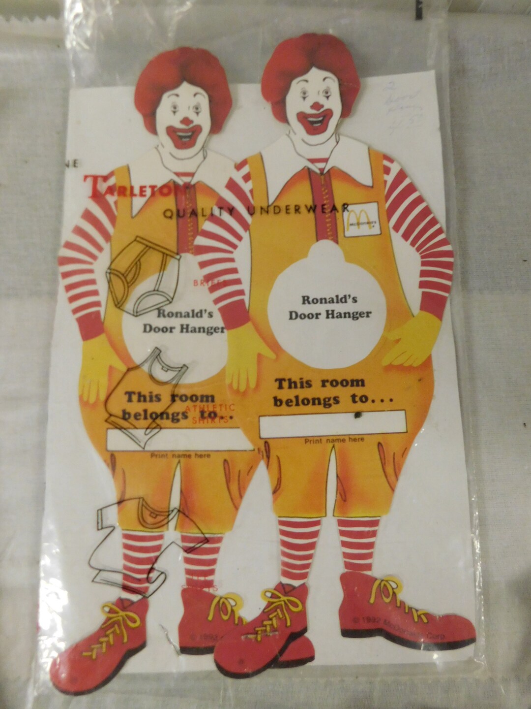 1992 Mcdonalds Ronald Mcdonald Door Hanger NEW/ Old Stock S/2 - Etsy