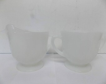 Fire King Swirl White Cream Pitcher and Sugar Bowl Set