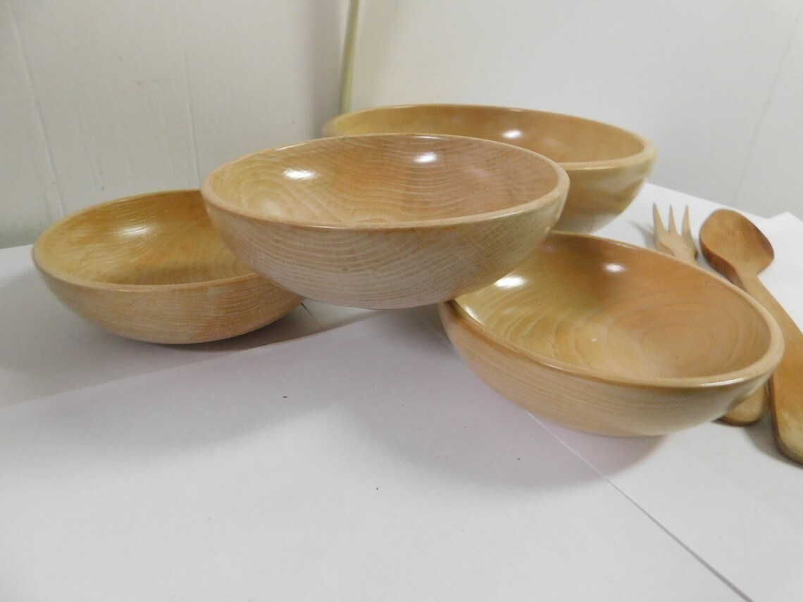 Ucagco Japan Wooden Salad Bowl Set with Serving Fork & Spoon Etsy