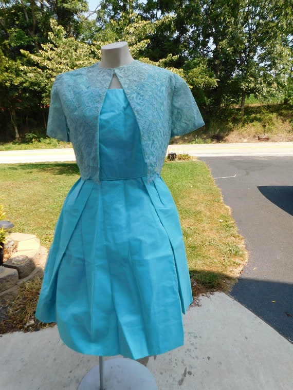 1960s Era Ladies Taffeta Dress with Lace Bolero Ja