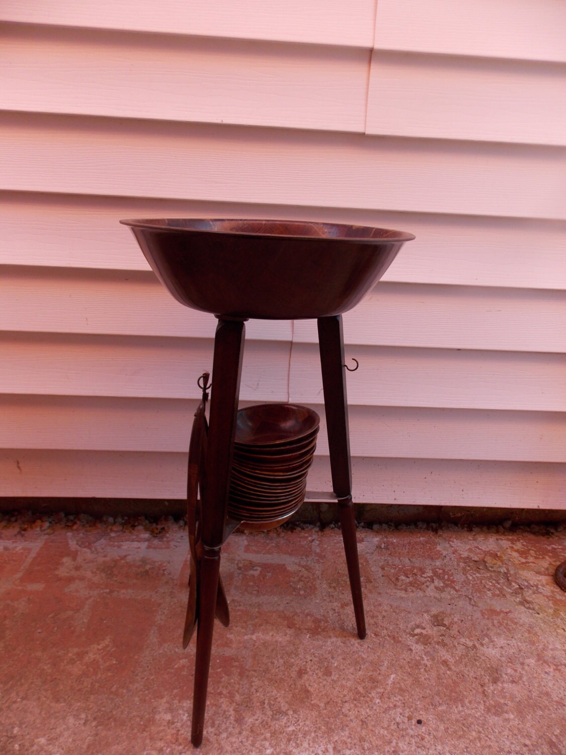 Vintage Gail Craft Large Wooden Salad Bowl Stand with Etsy