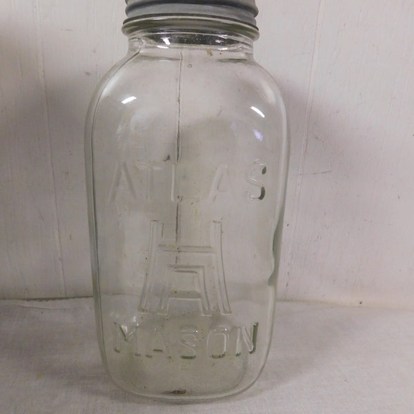 Vintage Hazel Atlas HA Raised Lettering Quart Mason Jar with Lid