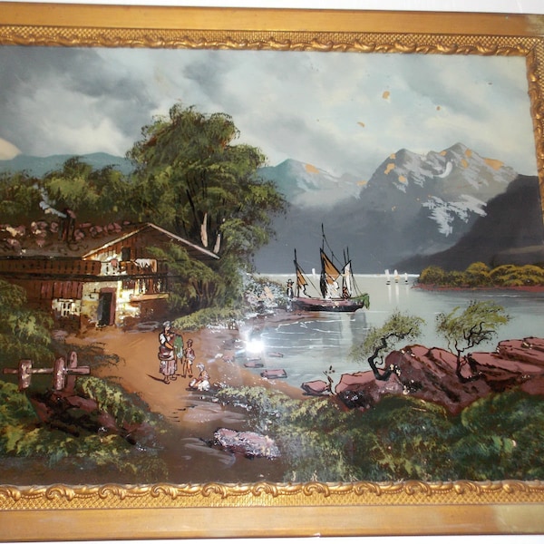 Antique Reverse Painting on Glass - Etsy