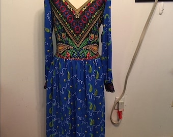 Vintage BOHO Maxi Dress Hankerchief Hem Floral