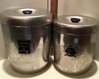 Par de botes de aluminio retro West Bend para harina y azúcar