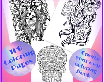 100 Sugar Skull printable coloring pages. Enjoy coloring these Sugar Skulls (Calavera) ! Celebrate Day of the Dead (Día de Muertos)