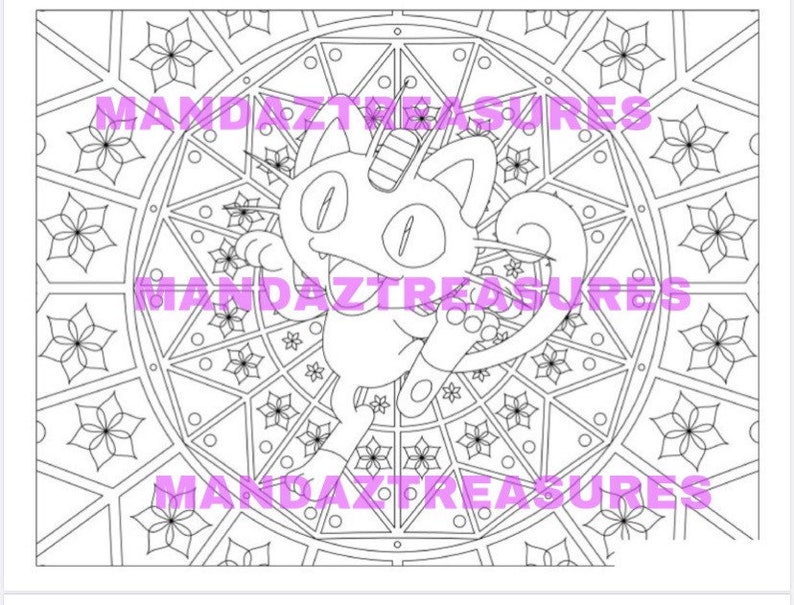 May include: A black and white coloring page featuring a cartoon cat with a unicorn horn. The cat is surrounded by a mandala design with intricate patterns.