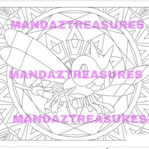 May include: A black and white line art coloring page featuring a dragonfly with a geometric mandala pattern in the background.