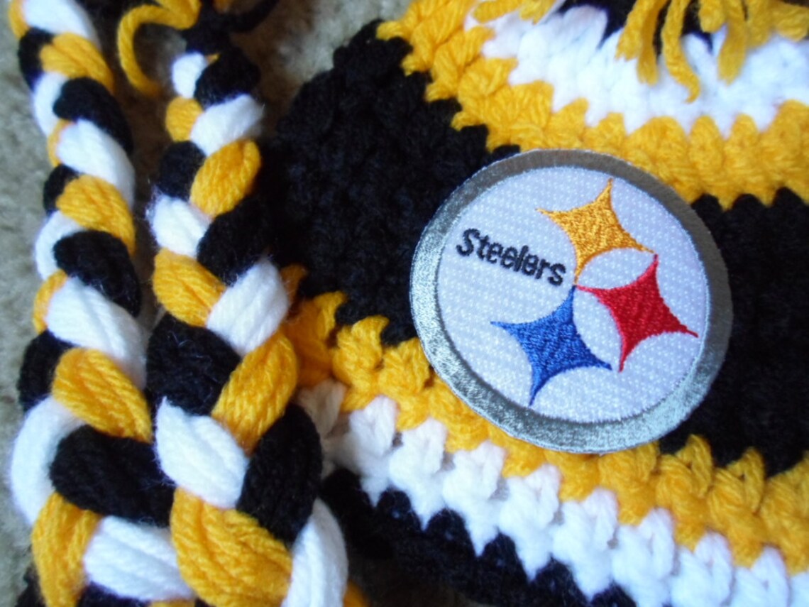 Pittsburgh Steelers Football Hat w/Ear Flaps Braids and