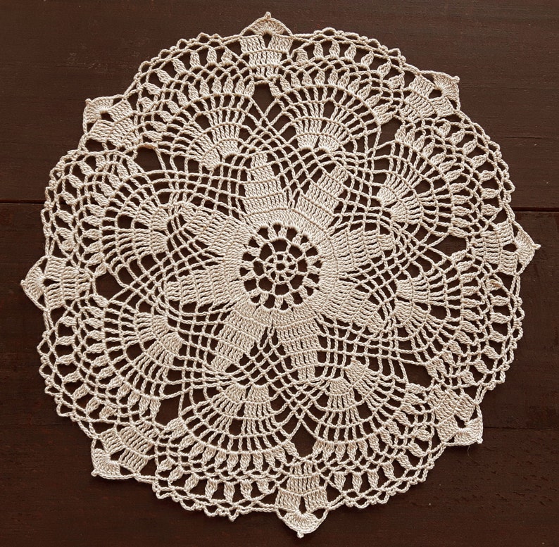 Beige round crocheted doily No.45 Etsy