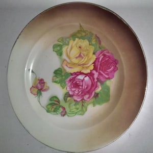 Antique Platter - Charger - Empire Z S CT BAVARIA 13&quot; cake plate Large  yellow pink roses