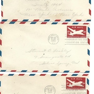 3 First Day of Issue Pre-stamped Air Mail covers 6 cent #UC 18 SKYMASTER PLANE