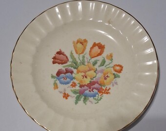 VTG Edwin M Knowles Tulip Cross Stitch bread - cake plate