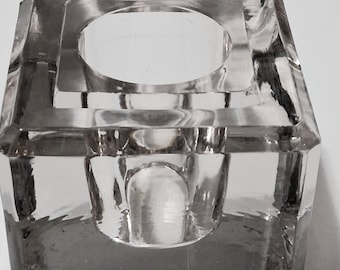 Vintage Crystal Ink Well: Heavy Glass Desk Display