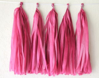 Tissue Paper Tassel Garlands 5 Fuchsia Tassel Garlands DIY KIT-  Birthday Baby Shower Wedding Party Build Your Own Tissue Tassel Garland