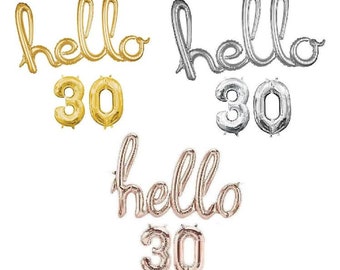 Hello 30/40/50/60/70 Rose Gold/ Gold/ Silver Script Foil Balloons 30th Birthday Banner Balloons Birthday Party&quot;Same Day Shipping&quot;