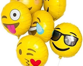 Emoji Balloons, 18 inch Foil Balloon, Birthday, Party Decor prop, Emoji Birthday Party, Emoji Wink, Emoji Smiley, Emoji Hearts, Emoji Lol