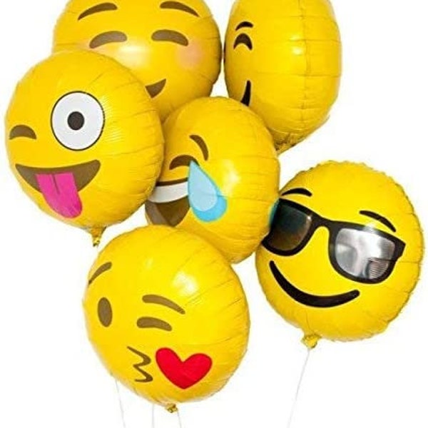 Emoji Balloons, 18 inch Foil Balloon, Birthday, Party Decor prop, Emoji Birthday Party, Emoji Wink, Emoji Smiley, Emoji Hearts, Emoji Lol