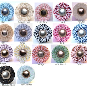May include: Assortment of 15 colors of baker's twine, including blue, metallic gold, light pink, red, natural, jute, gray, black, pink, navy blue, purple, yellow, orange, lime green, brown, black metallic gold, and mint green.