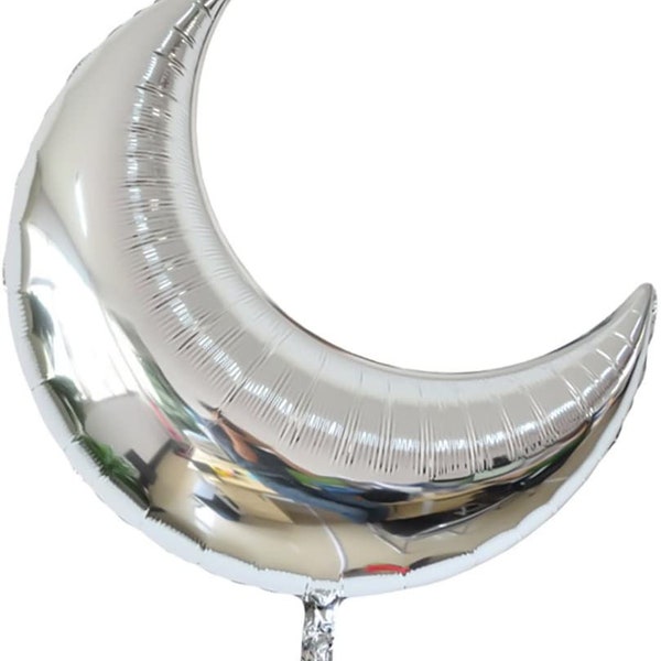 Moon Balloon 35 inch  Silver Crescent Moon Foil Balloon Birthday Wedding Party  Decor prop "Same Day Shipping"