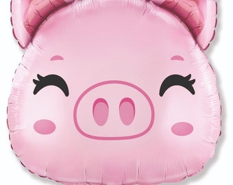 Pig Head Foil Balloon: 24" Farm Animal Party Decor