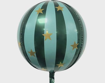 Orb 16" Green Striped Ornament Ball Balloon, Circus Party Balloon