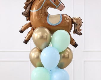 Giant Pony Horse Balloon Bouquet: Farm Party Decor - Matte & Reflex Latex
